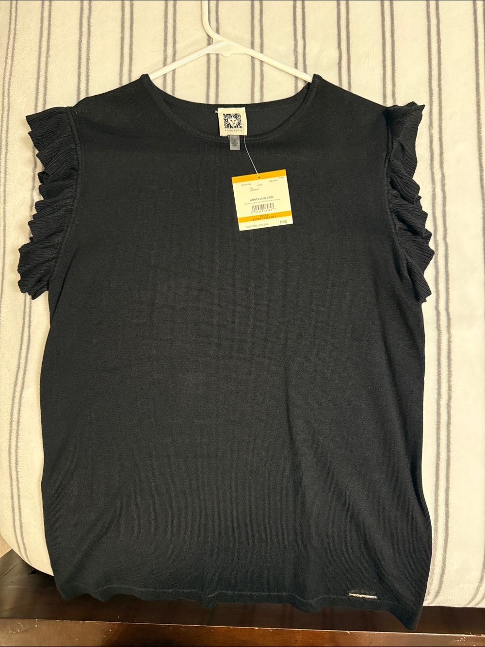 Anne Klein Black Ruffle Sleeve Tank Top